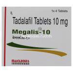 メガリス（シアリス ジェネリック）, Megalis, 10mg 錠 Macleods Pharma（インド）製　箱